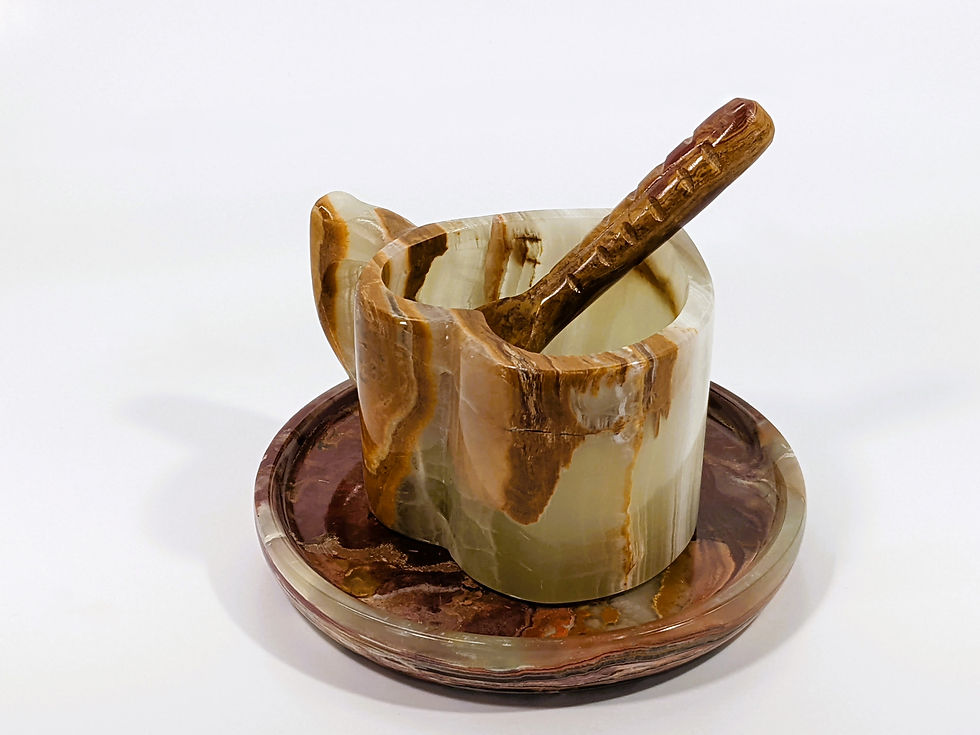Sweet carved Onyx Heart Teacup and Saucer Set with Spoon