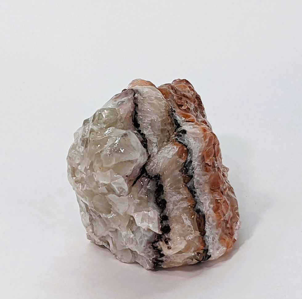 Thumbnail: Raw Tricolor Apache Calcite with natural layered bands in earthy tones.