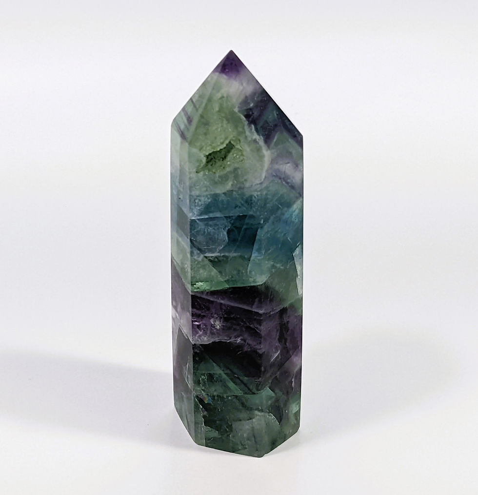 Thumbnail: Rainbow Fluorite polished tower crystal bands