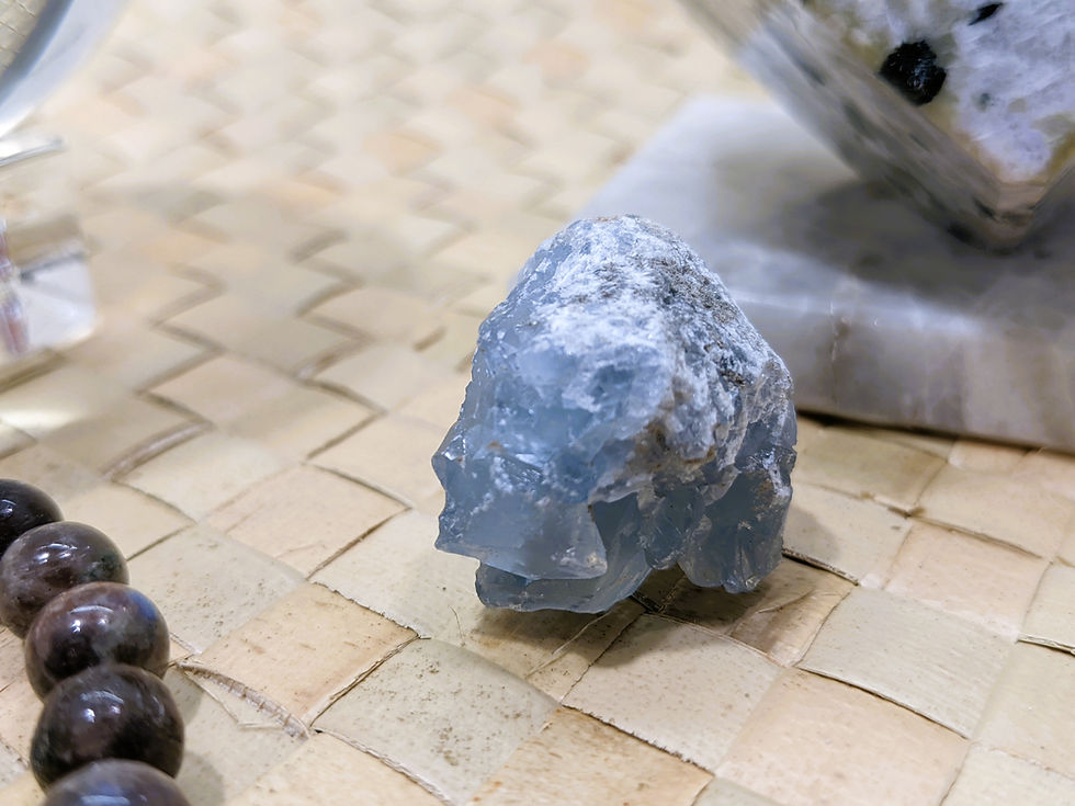 Thumbnail: Rainbow Moonstone cut cube, Celestite cluster, crystal ball w/stand, Moonstone bracelet