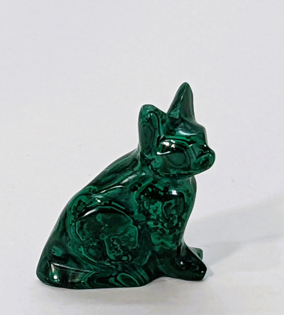 Polished Malachite cat carving for decorative display