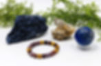 Sodalite, Mookaite bracelet, Clear Quartz cluster, and Lapis Lazuli sphere