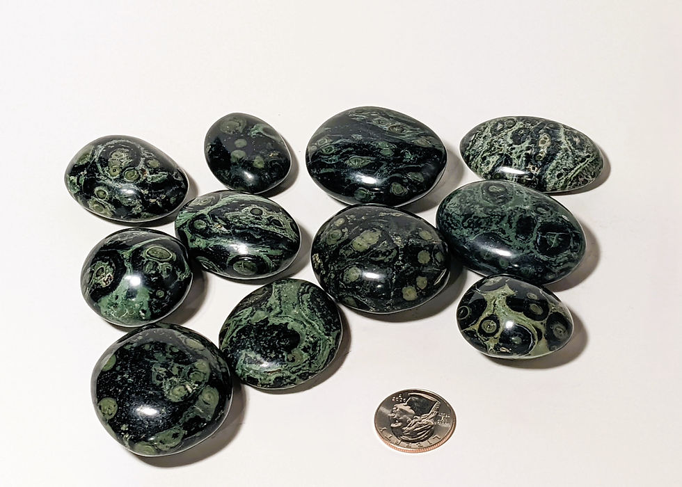 Thumbnail: Kambaba Jasper Palm Stones with green and black swirliness