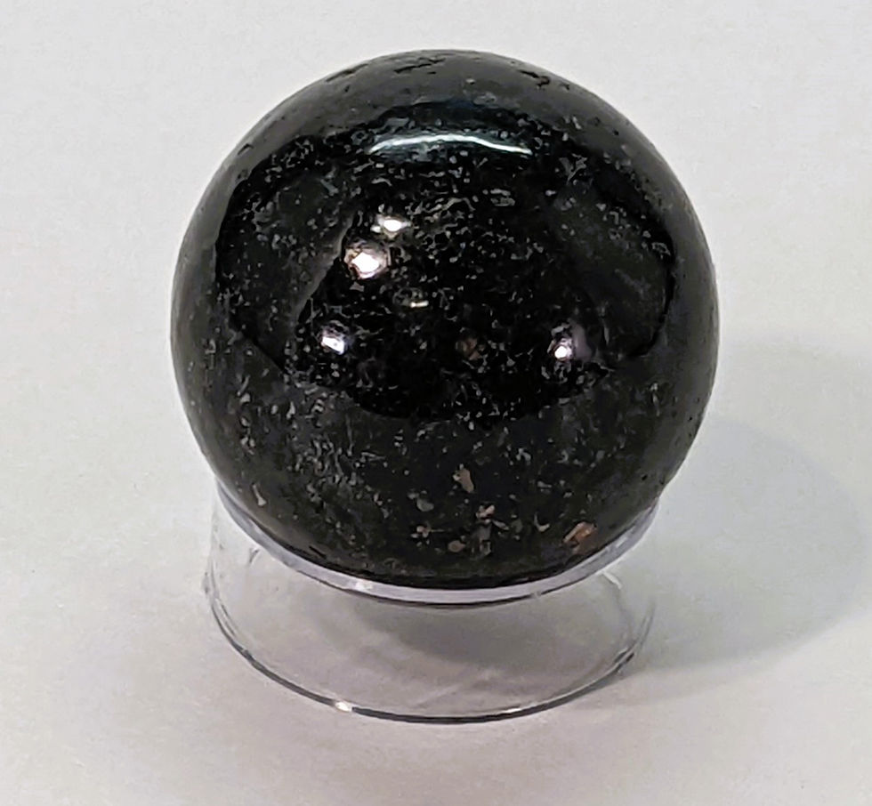 Thumbnail: Natural Nuumite crystal sphere showcasing shimmering dark patterns and reflective mineral highlights.