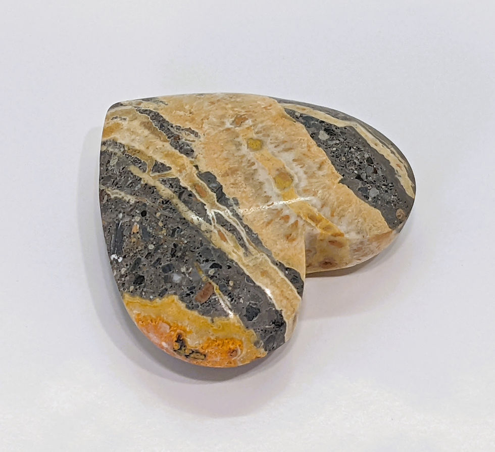 Thumbnail: Vibrant Bumblebee Jasper Hearts with bold yellow, orange, and black banding, showcasing dynamic, eye-catching patterns.