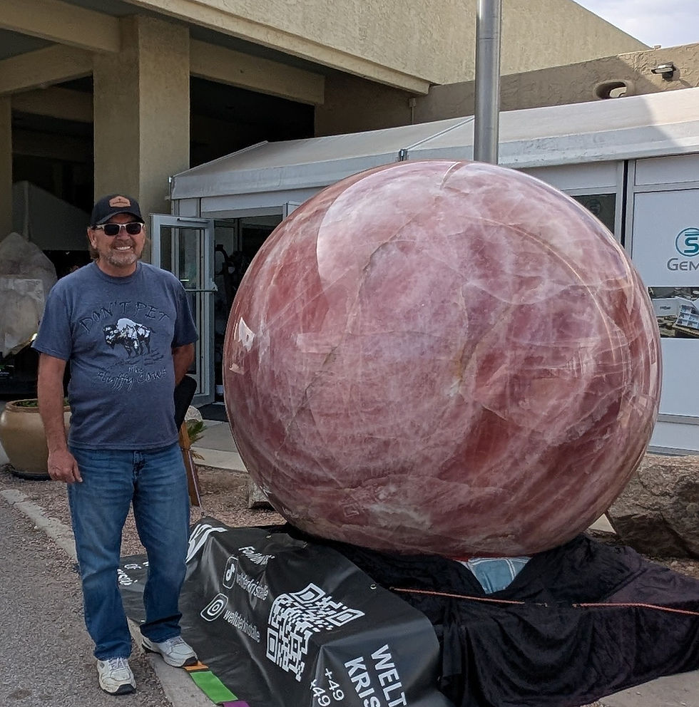 jujujems and the biggest Pink Quartz Sphere we've seen to date
