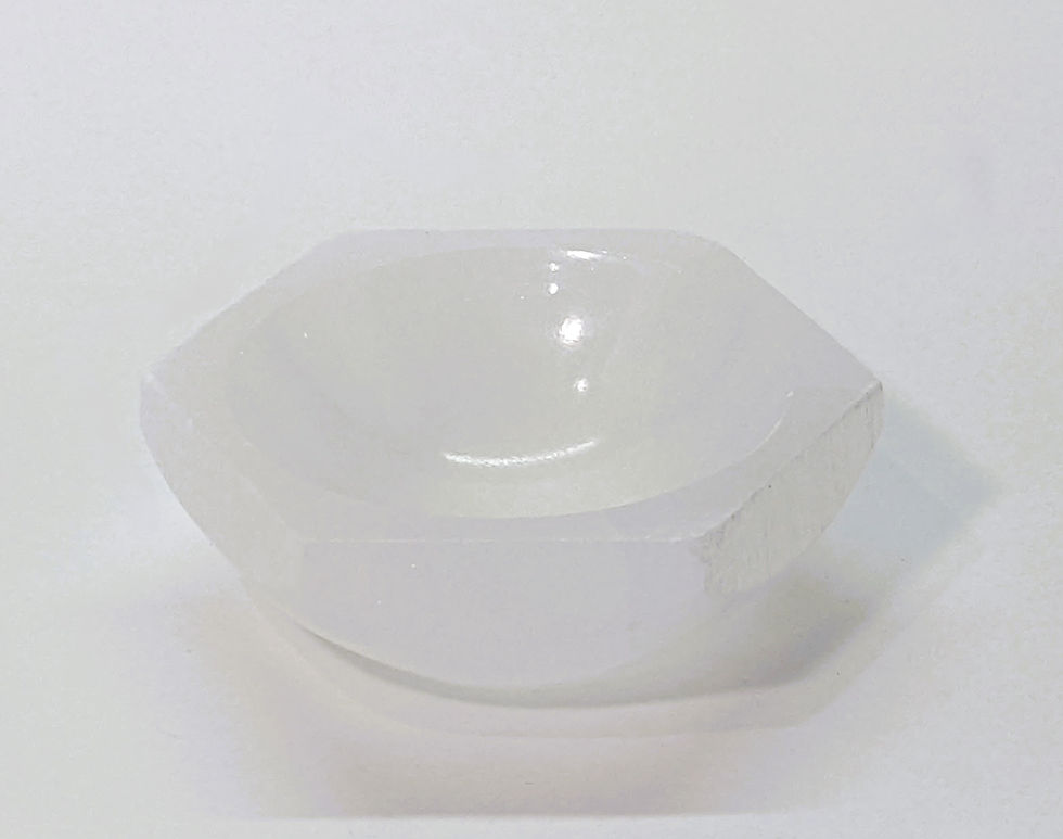 Thumbnail: Hexagonal Selenite bowl with polished edges and natural striations.