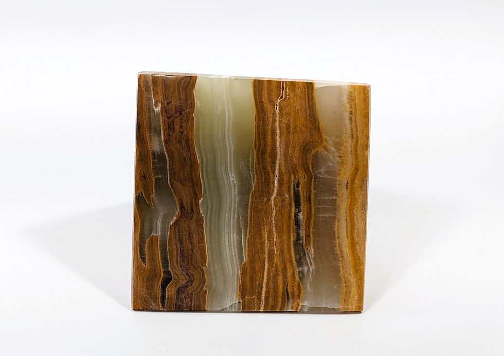 Thumbnail: Green and brown Onyx pyramid with polished geometric shape.