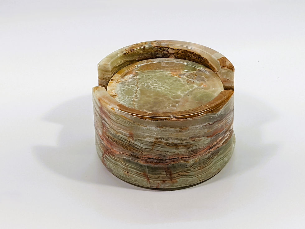 Onyx (Banded Calcite) Coaster Set in shades of green, brown, cream