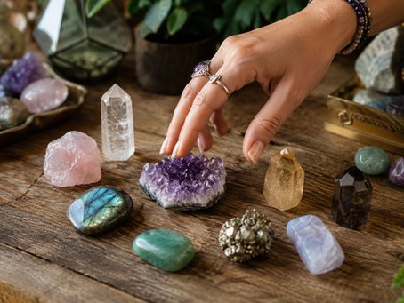 Choosing rocks from a wooden table