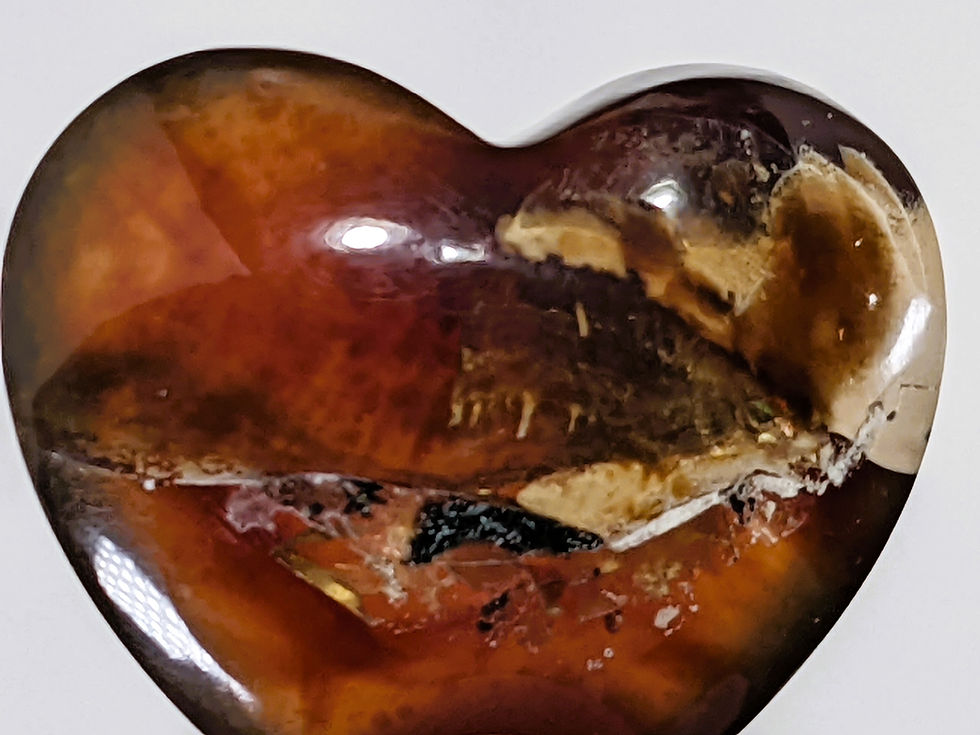Thumbnail: Polished Amber mini hearts, radiating soft golden light with unique fossilized patterns and a smooth texture.