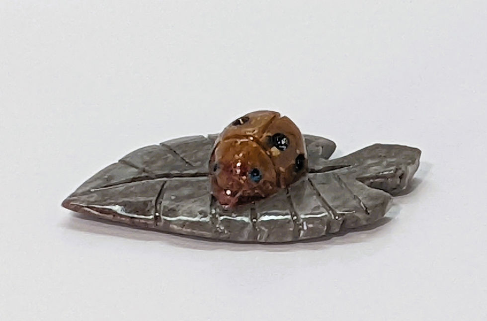 Thumbnail: Hand-carved soapstone ladybug resting on a leaf, symbolizing good luck, happiness, and natural charm.