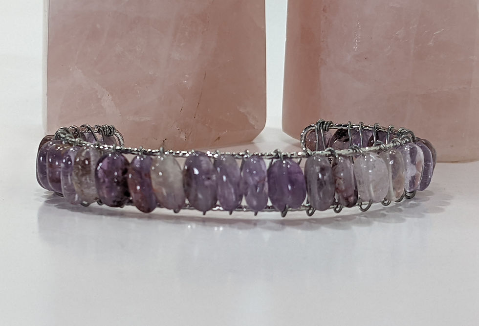Thumbnail: Polished Super Seven cuff bangle with 18k white gold overlay