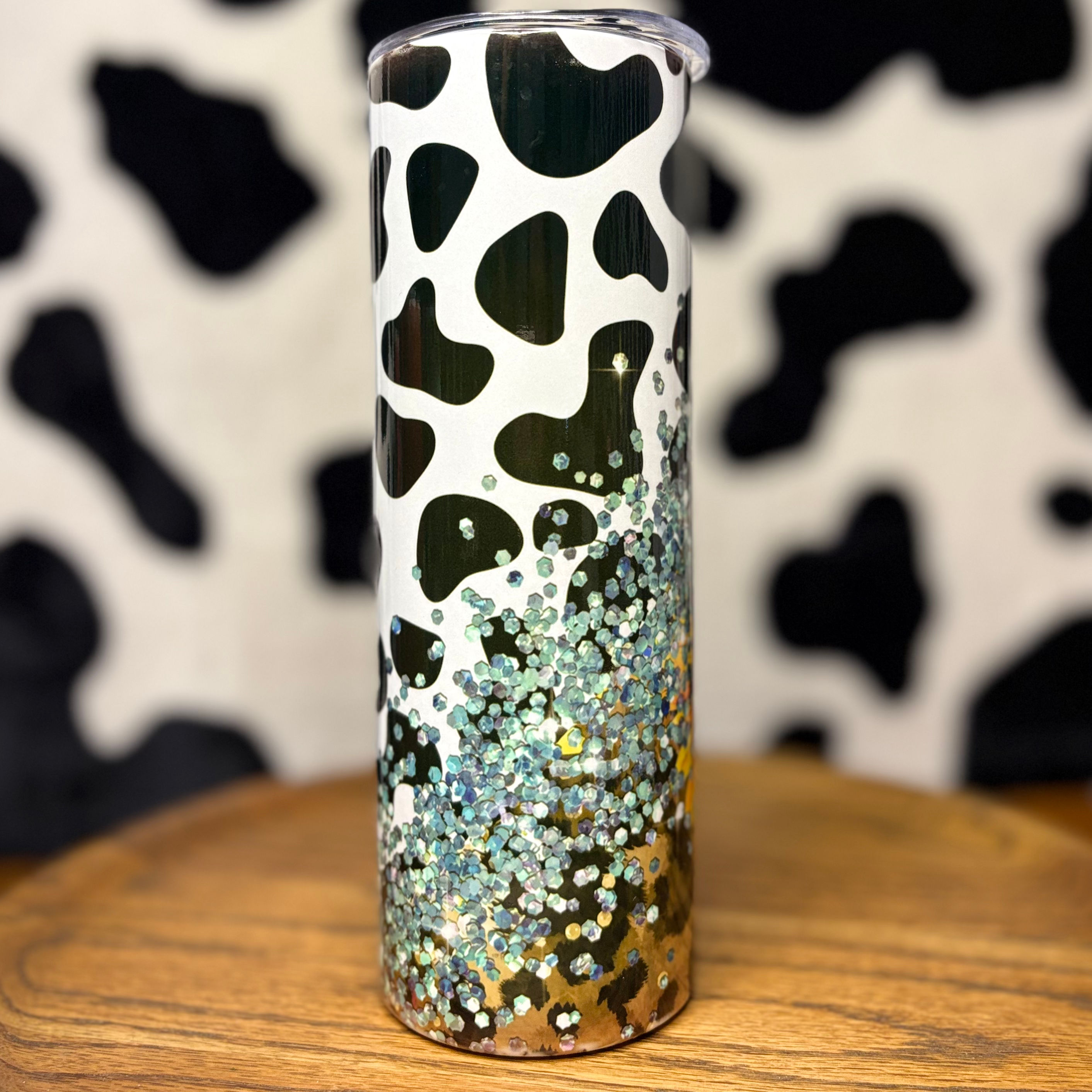 Leopard Cow Print Glitter 20 oz Tumbler