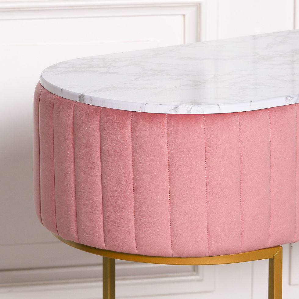 Thumbnail: Pink Velvet Upholstered Dressing Table with Marble Effect Top