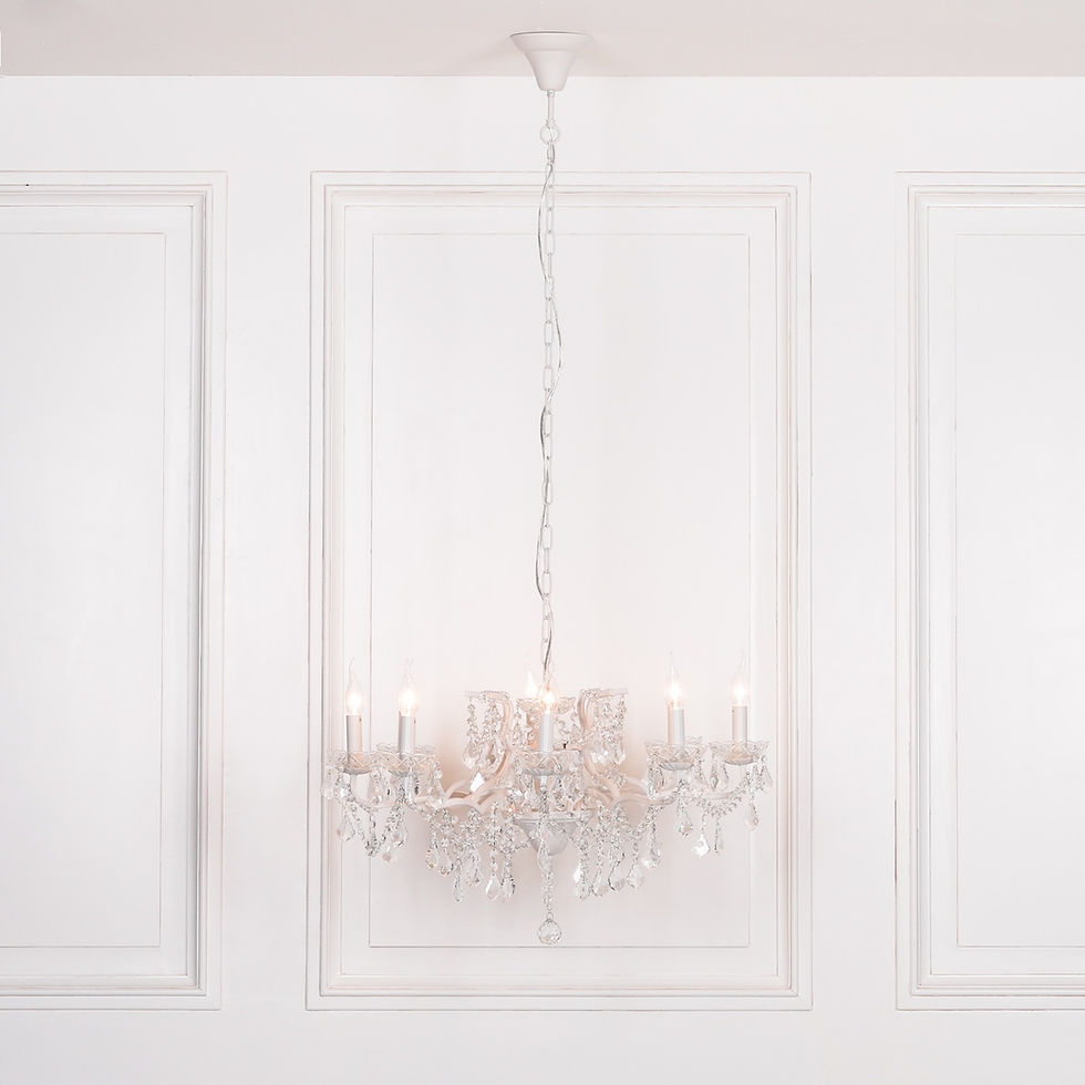 Thumbnail: White 8 Branch Shallow Cut Glass Chandelier