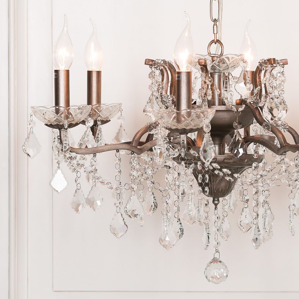 Thumbnail: Antique Silver 6 Branch Shallow Cut Glass Chandelier