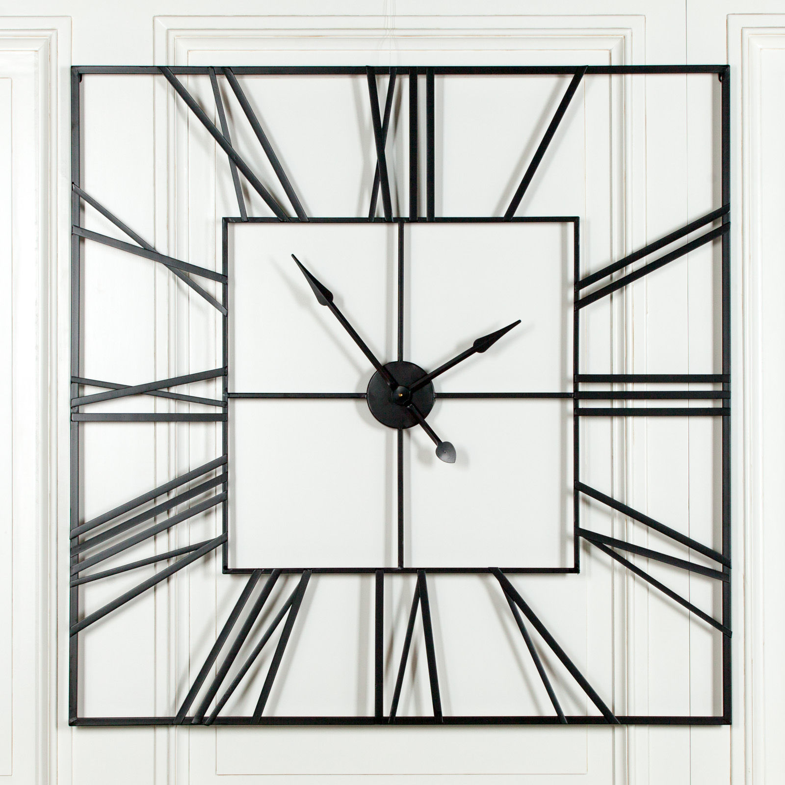 Extra large black metal square wall clock