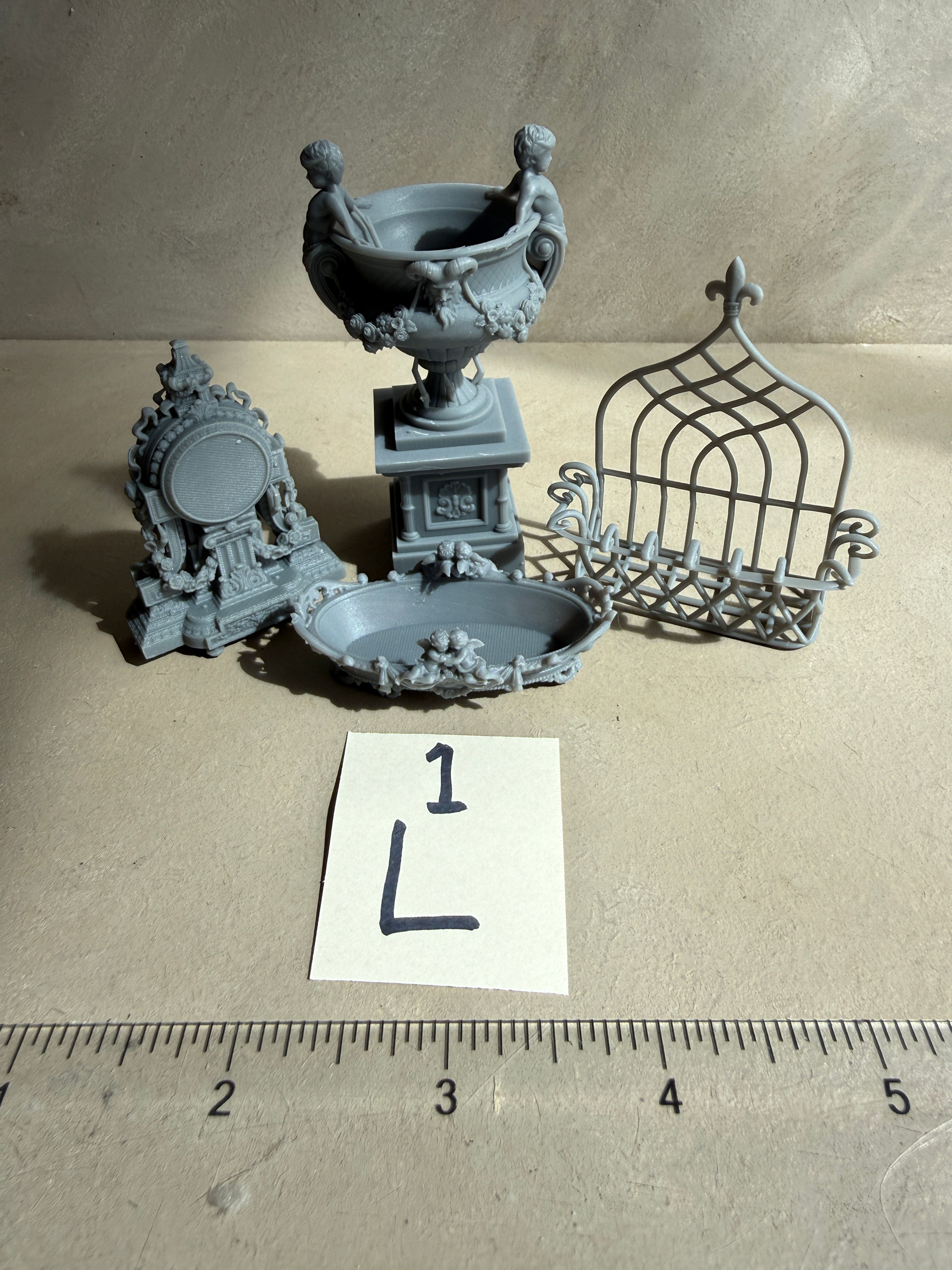 1L UNPAINTED Group of items clock, urn, planter etc Slight seconds