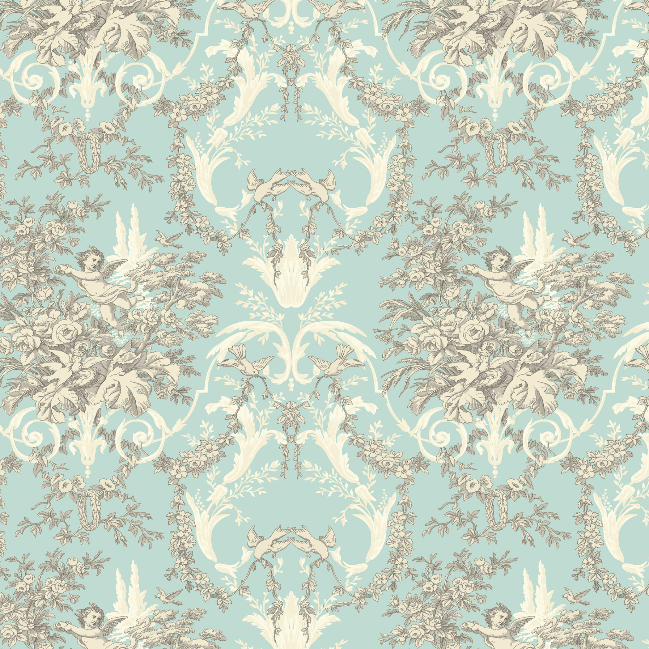 BLUE Cupid 19th century toile wallpaper 12th scale