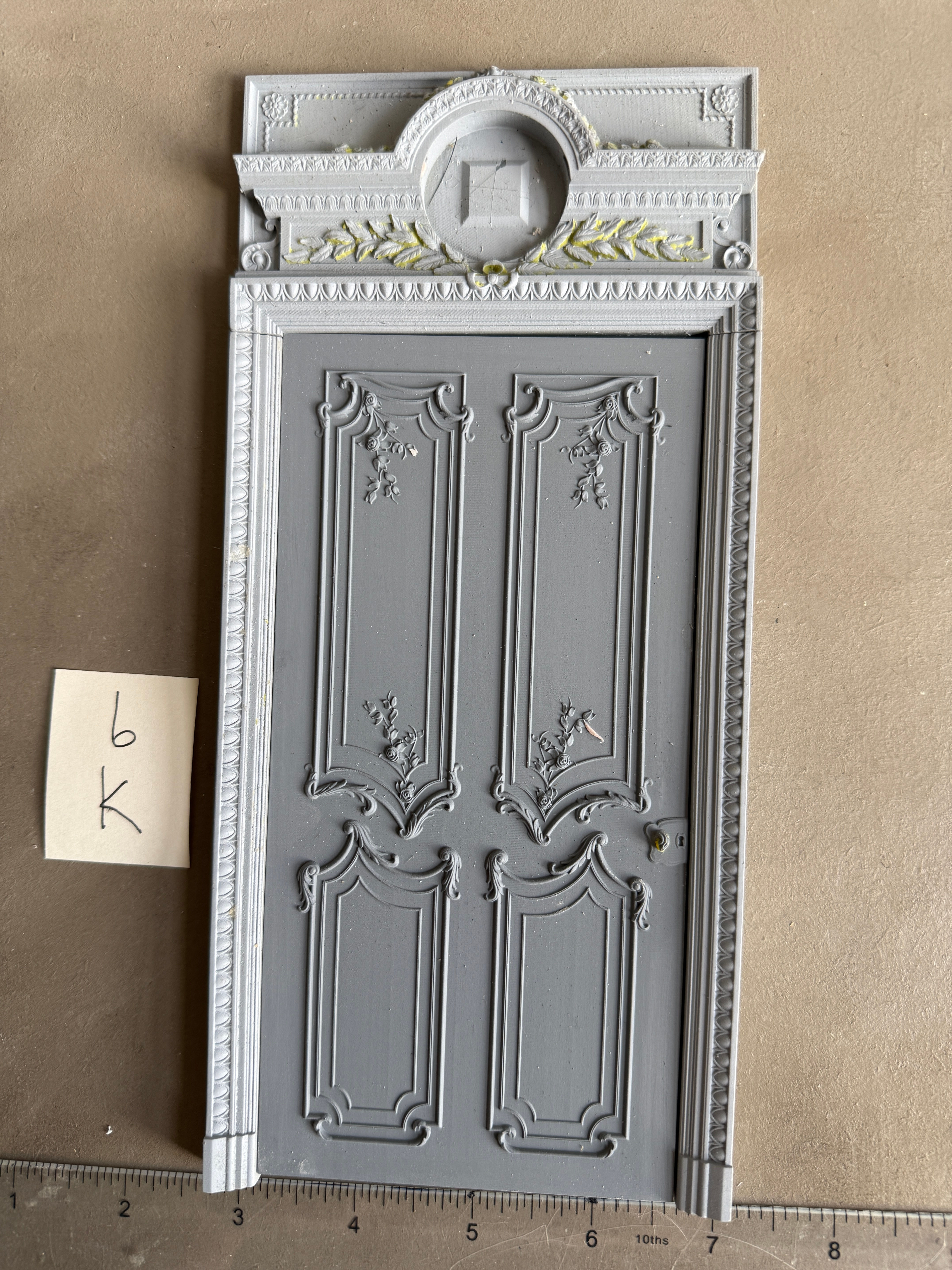 6K - Door measures 3 1/2" x 7 " Frame makes it wider Slight seconds