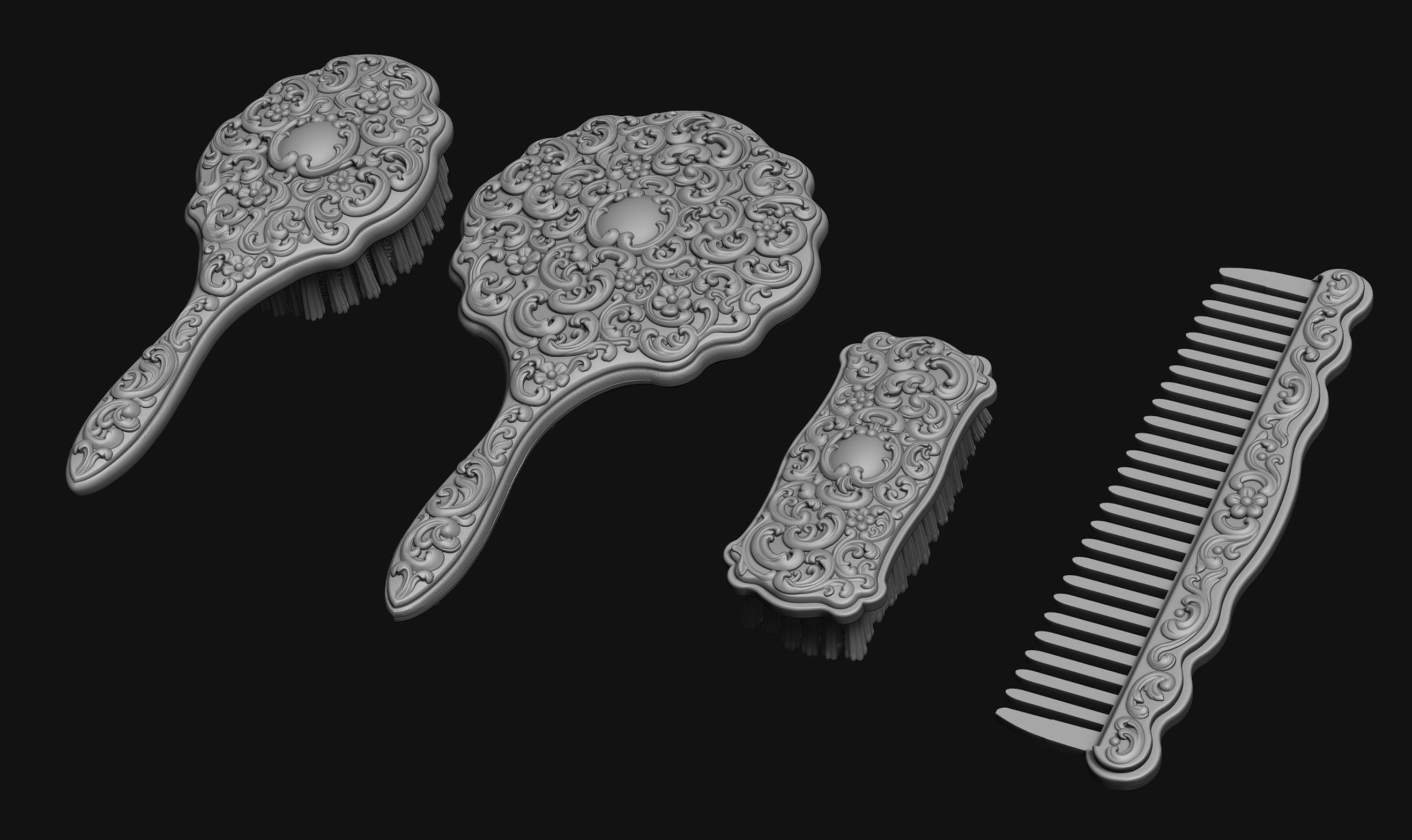 3d printable file VANITY SET MIRROR COMB BRUSH