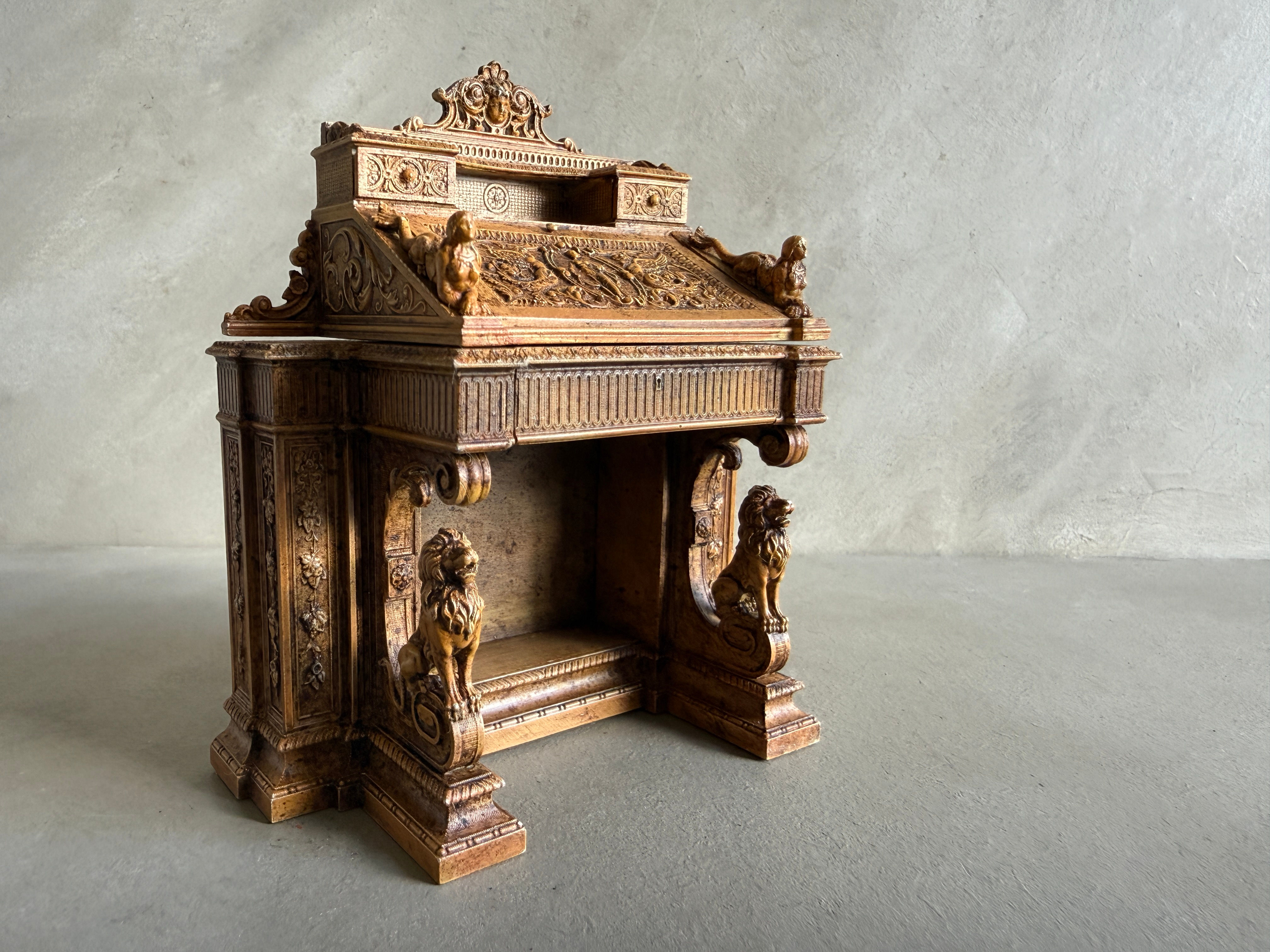 AF87 - DAVENPORT DESK - FAUX WALNUT FINISH - SLIGHT BOW IN TOP