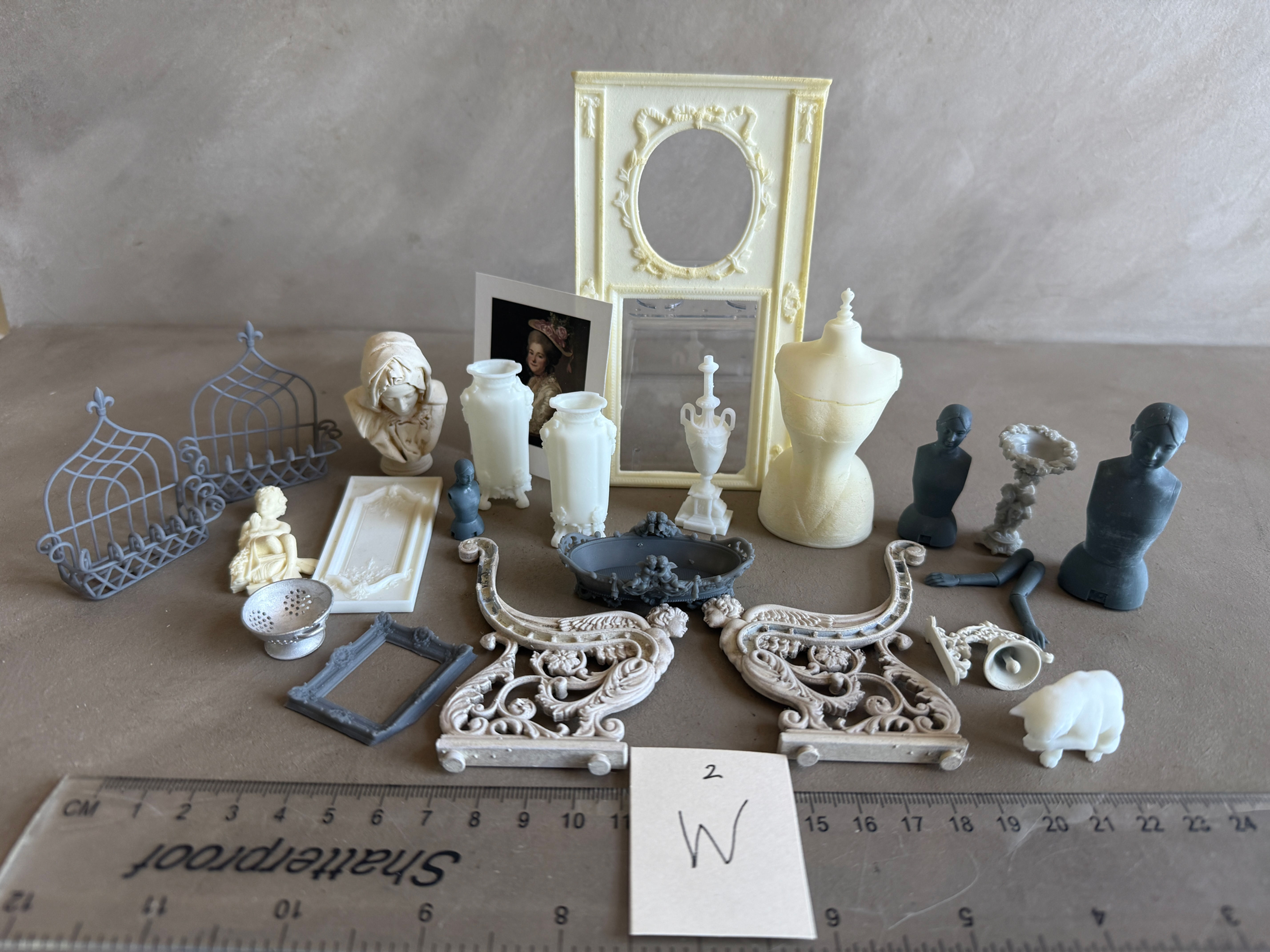 2W - Various items to frame, urns and bench ends Slight seconds