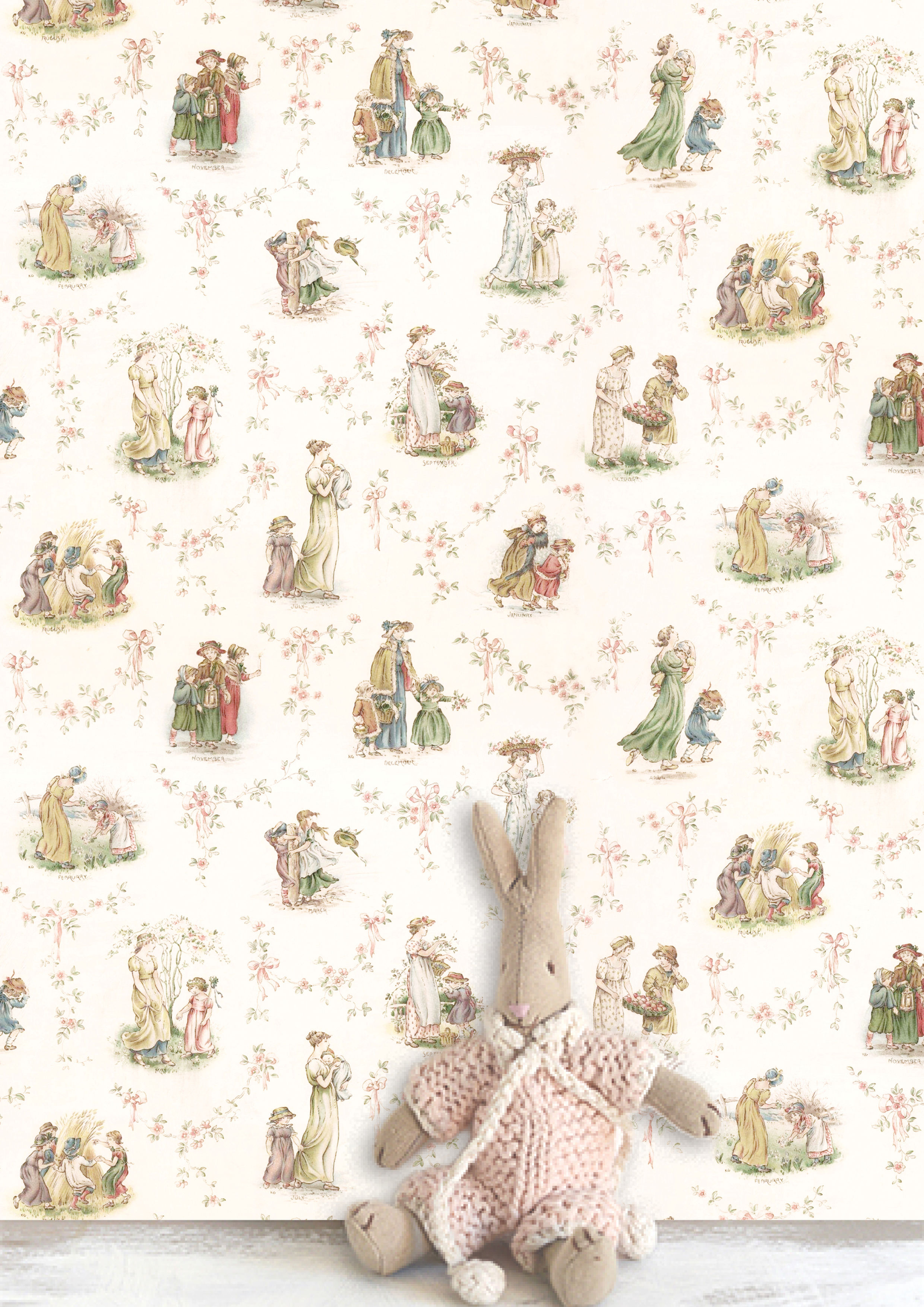 IVORY 19th Century 12th scale Kate Greenaway wallpaper A4 Digital Download