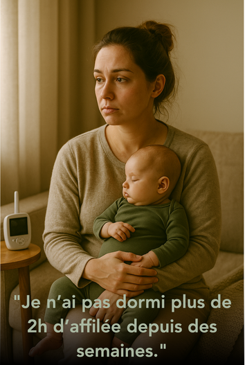 Une jeune maman de Chavanoz qui n'a pas dormi plus de 2 heures à cause des réveils de son bébé avant une séance de kinésio pour parents avec Cindy DOUBLET