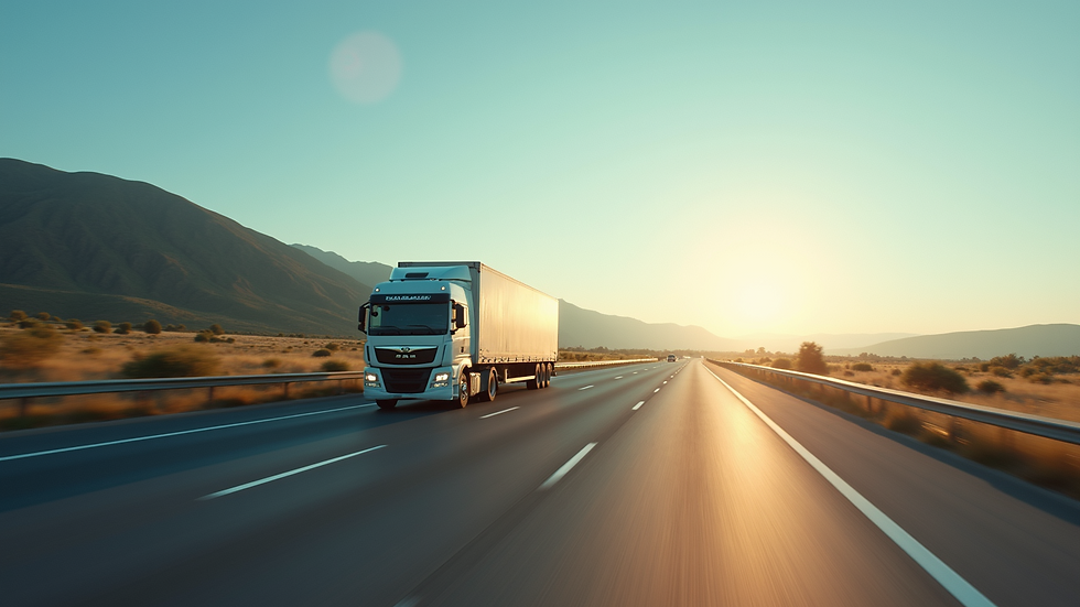 High angle view of a truck on a highway with clear skies