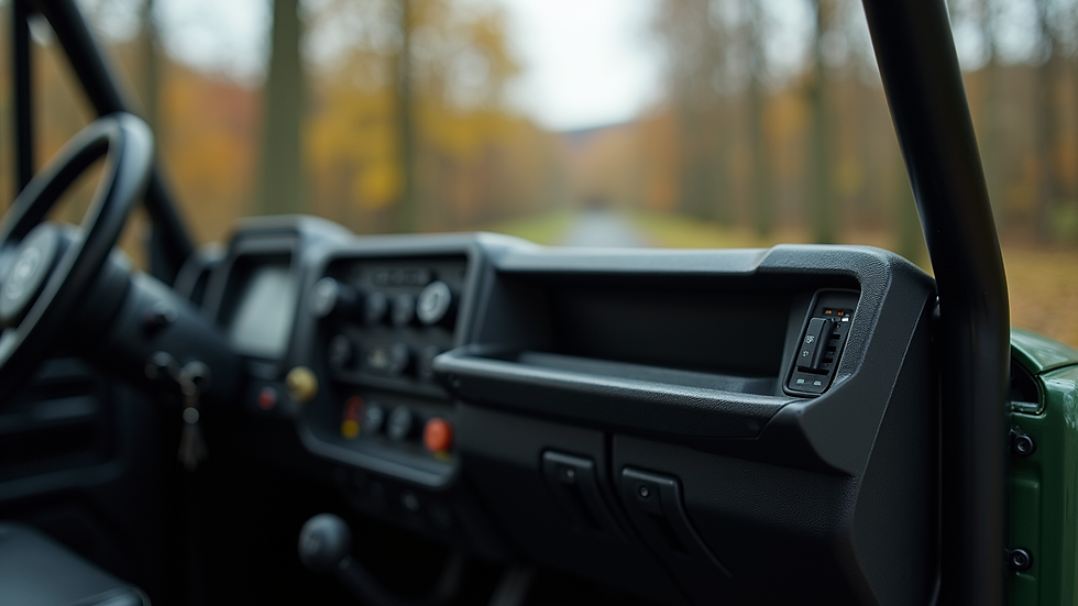 High angle view of a UTV Bluetooth audio control panel