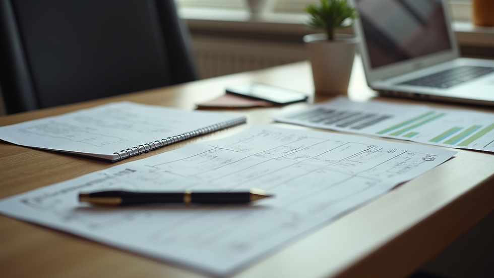 High angle view of a workspace with marketing strategy notes