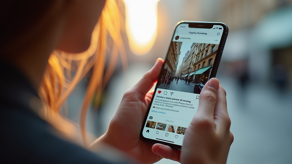 Close-up of a smartphone displaying social media marketing content