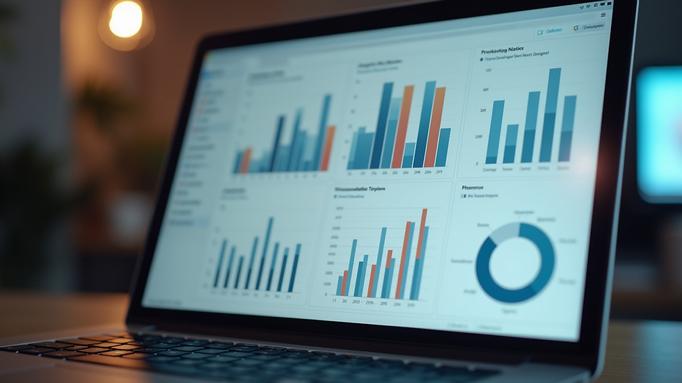Eye-level view of a laptop screen showing digital marketing analytics