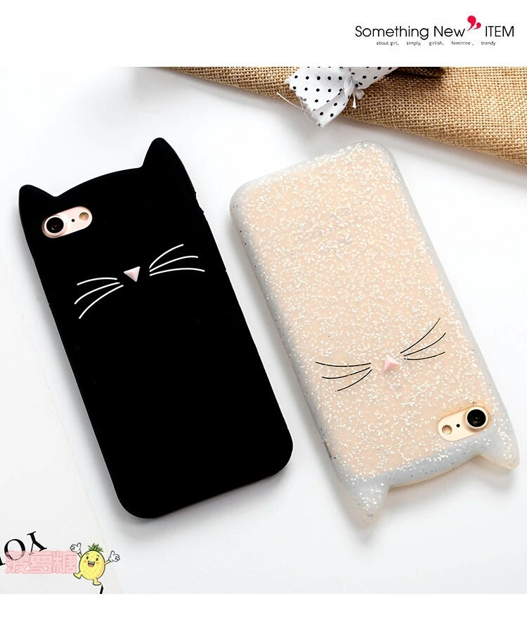 New Japan Cute 3D Glitter Bearded cat case For iPhone