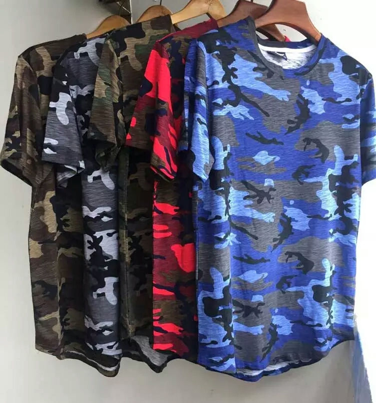 T Shirt Men Camouflage Longline Hip Hop T-shirt Elongated