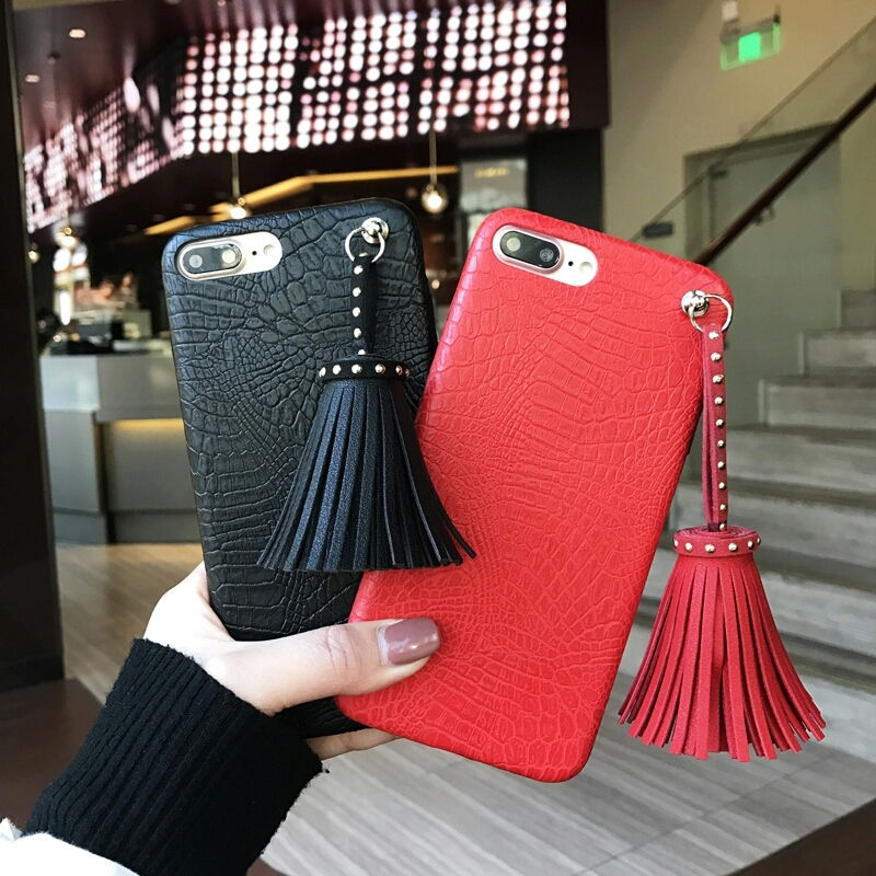Crocodile Pattern Soft PU Tassel Shell Phone Case
