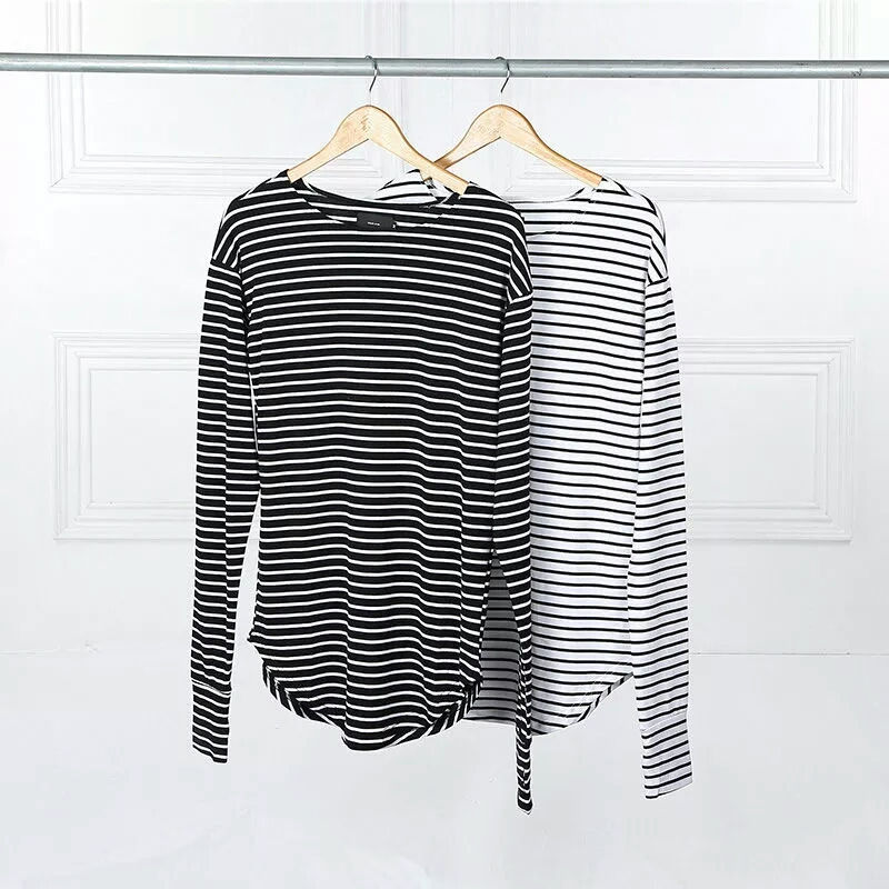 striped long-sleeved T-shirts men fog hip hop