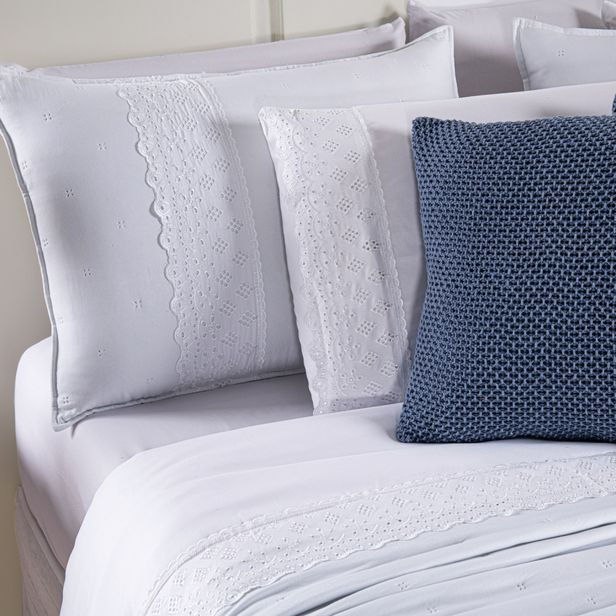 Miniatura: Kit Cama Posta Serena Percal 300 Fios Bordado Inglês Branco/Azul