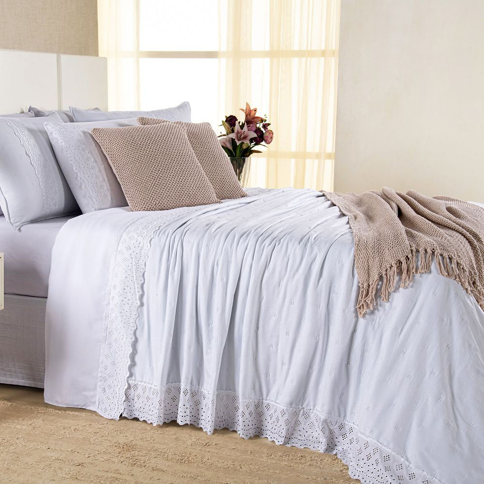 Miniatura: Kit Cama Posta Serena Percal 300 Fios Bordado Inglês Branco/Marfim