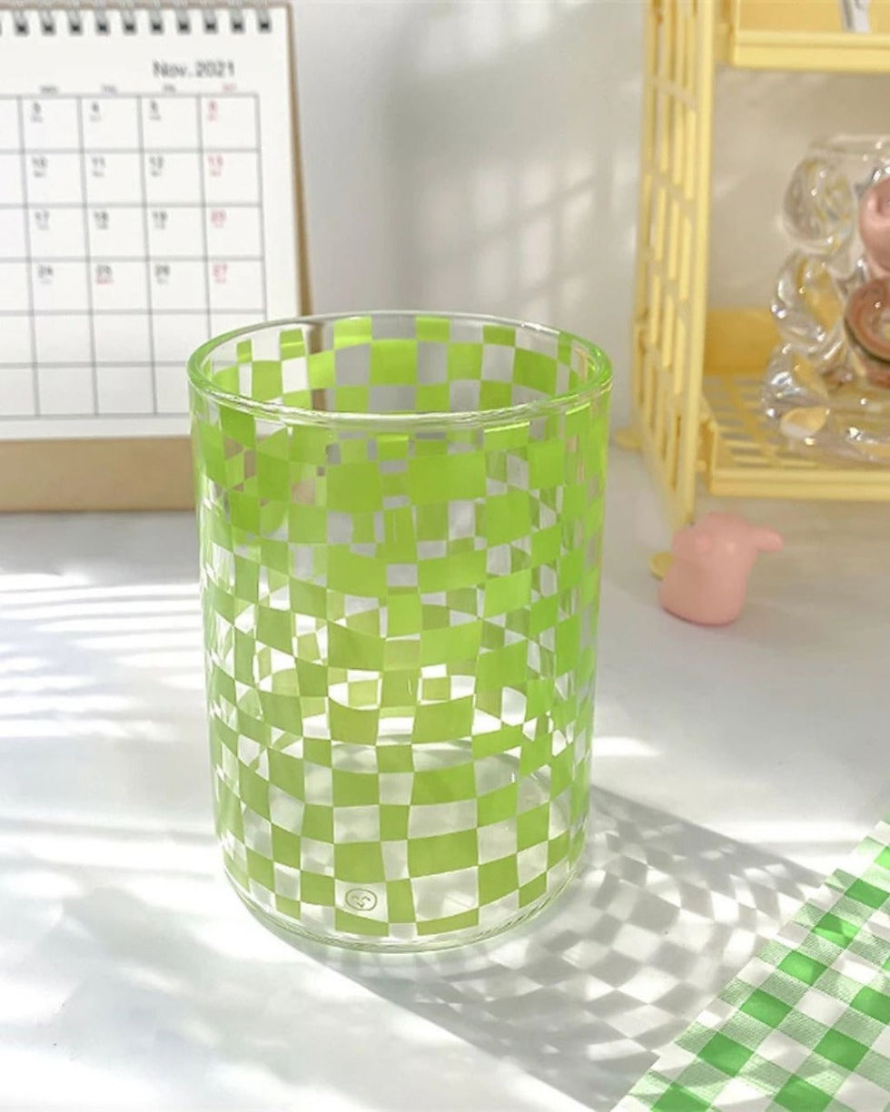 Miniatura: Copo de Vidro Xadrez 300ml Elegância para Suco Café e Drinks