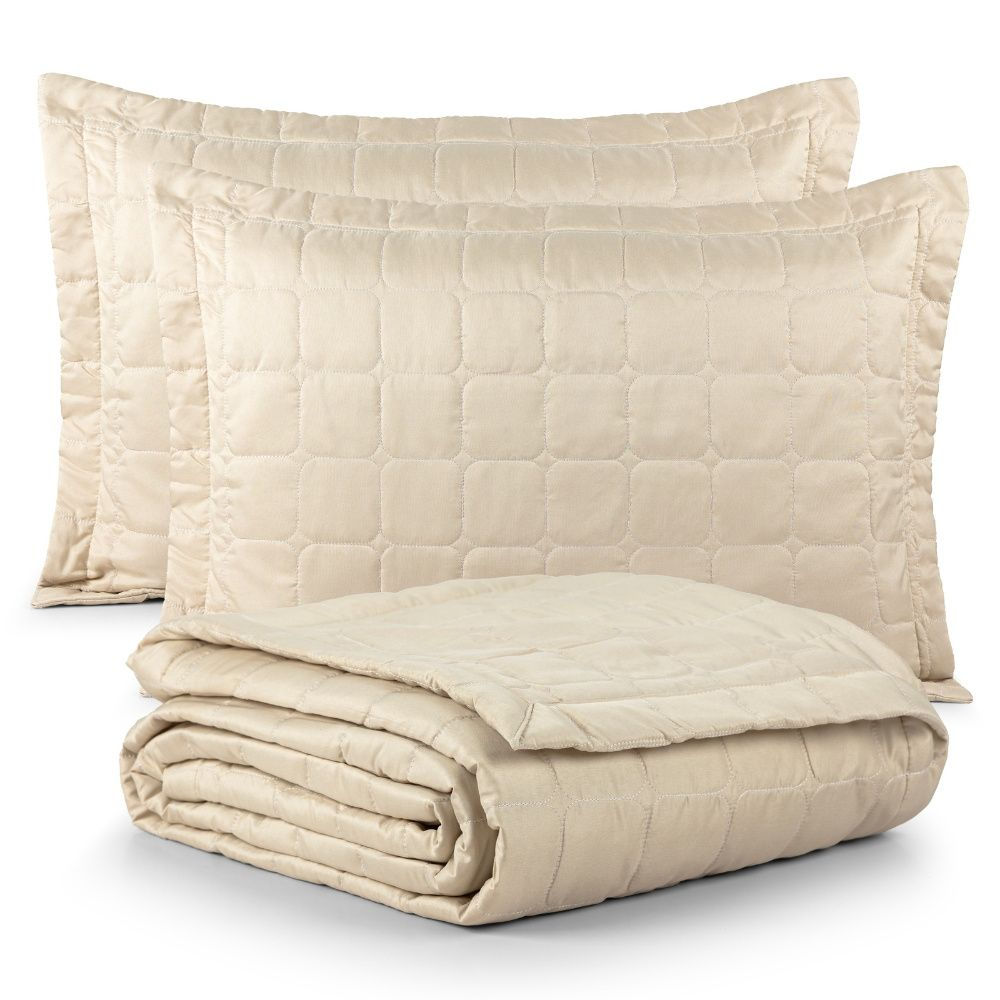 Kit Colcha Cobre Leito Matelassê 200 Fios Dupla Face Berlim Areia
