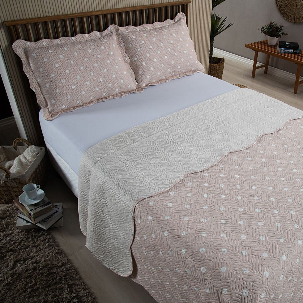 Miniatura: Kit Colcha Cobre Leito 150 Fios Matelado Boutis Estampada Dupla Face Havana Rosê