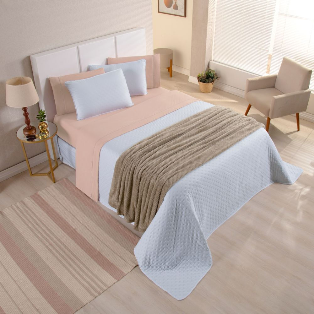 Kit Cama Posta Isabelle Salmão/Branco/Bege