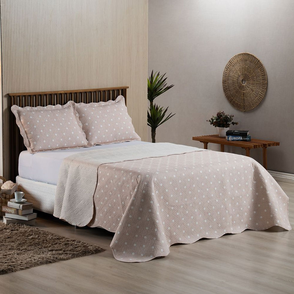 Miniatura: Kit Colcha Cobre Leito 150 Fios Matelado Boutis Estampada Dupla Face Havana Rosê