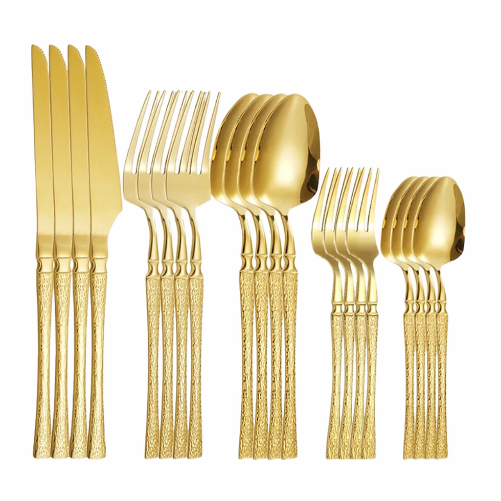 Miniatura: Conjunto de Talheres de Aço Inoxidável Dourado
