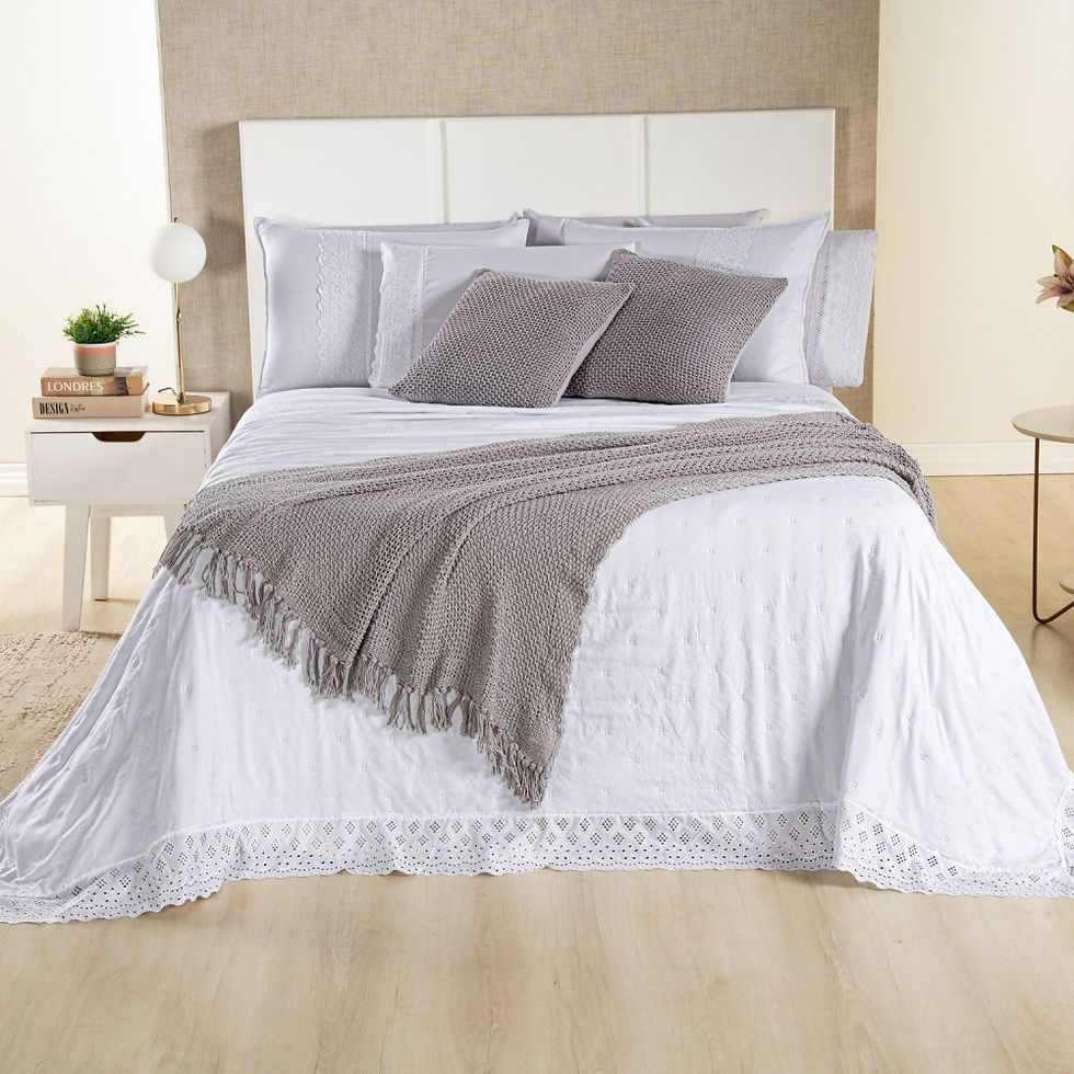 Miniatura: Kit Cama Posta Serena Percal 300 Fios Bordado Inglês Branco/Prata
