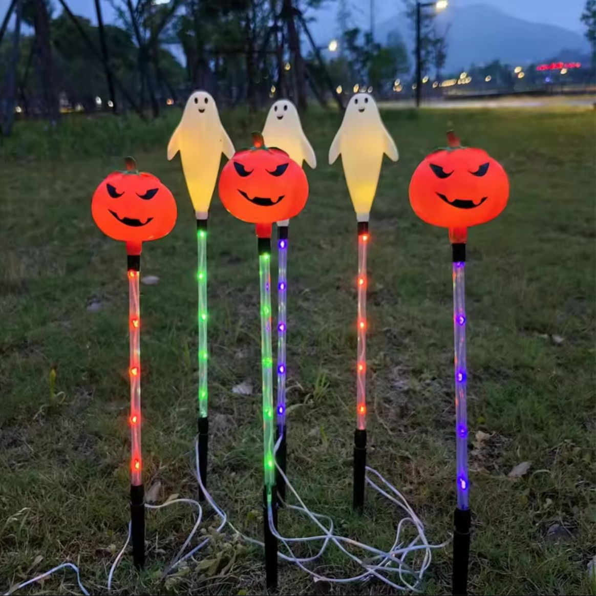 Kit Luminária Colorida Solar Decorativa Abóbora Para Halloween - 6 Peças