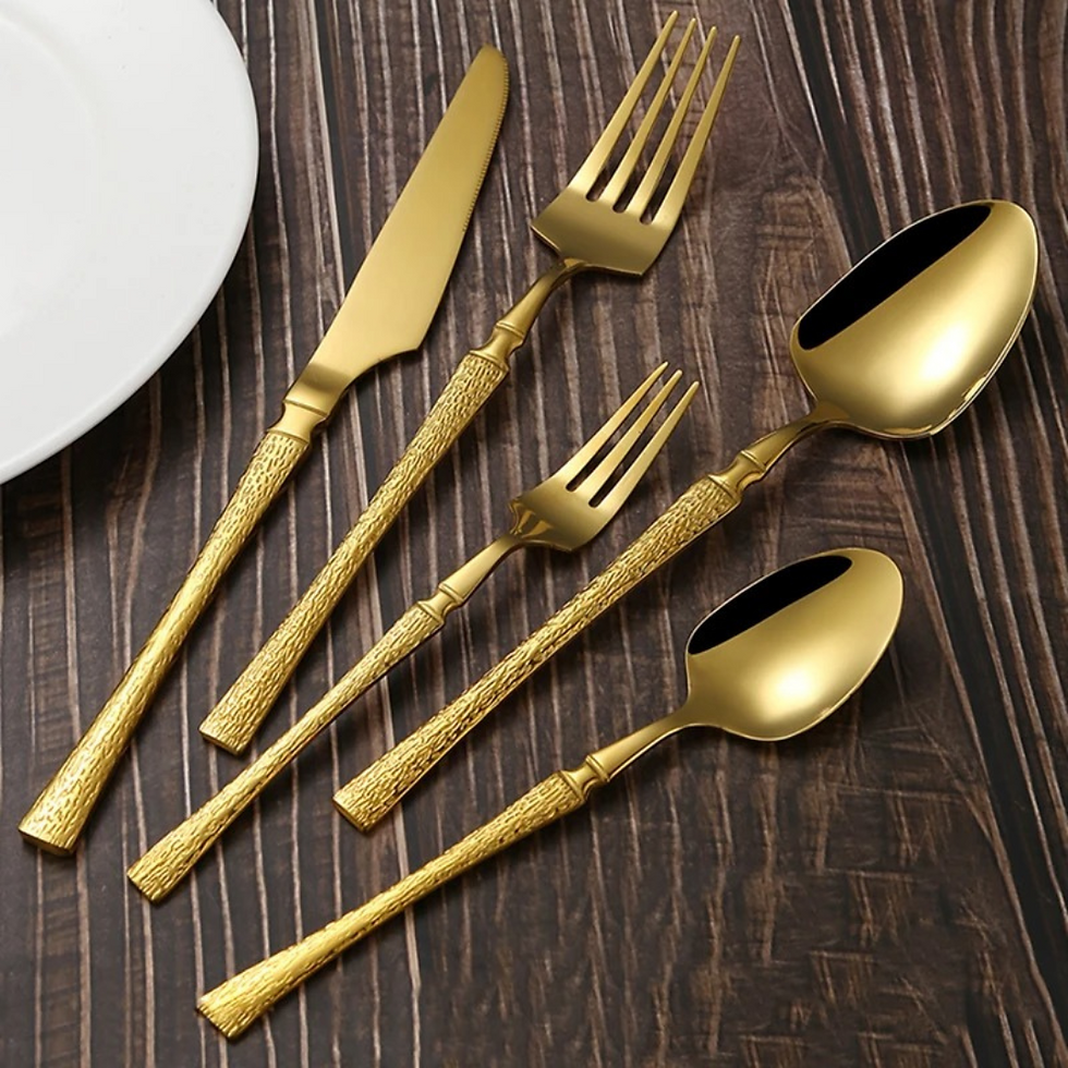 Miniatura: Conjunto de Talheres de Aço Inoxidável Dourado